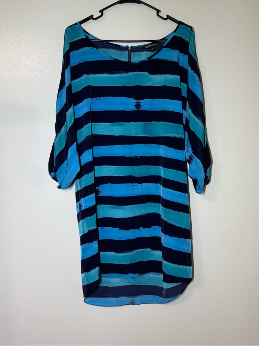 Express Blue and Navy Striped Cold Shoulder Midi Dress